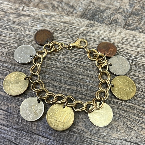 Estate Antique 7” Foreign Coin Charm Bracelet 925 Italy - Picture 8 of 9